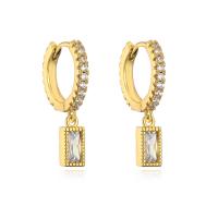 Huggie Hoop Drop Earring, Brass, gold color plated, different styles for choice & micro pave cubic zirconia & for woman, 23x15mm, Sold By Pair
