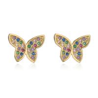 Cubic Zirconia Micro Pave Brass Earring, Butterfly, gold color plated, different styles for choice & micro pave cubic zirconia & for woman & enamel, more colors for choice, 15x12mm, Sold By Pair