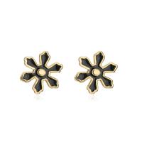 Brass Stud Earring Snowflake gold color plated for woman & enamel Sold By Pair