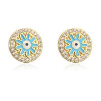 Evil Eye Earrings, Brass, gold color plated, different styles for choice & micro pave cubic zirconia & for woman & enamel, more colors for choice, 11mm, Sold By Pair