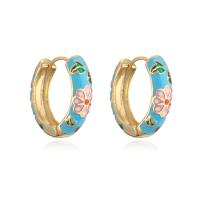 Brass Huggie Hoop Earring, gold color plated, for woman & enamel, more colors for choice, 22x20mm, Sold By Pair