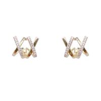 Cubic Zirconia Micro Pave Brass Earring, Geometrical Pattern, gold color plated, micro pave cubic zirconia & for woman, nickel, lead & cadmium free, 10mm, Sold By Pair