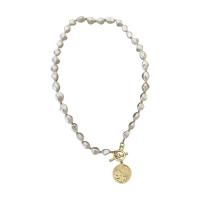 Plastik perle halskæde, Plastic Pearl, med Zinc Alloy, Flad Rund, guldfarve belagt, Koreansk stil & for kvinde, Længde Ca. 18.5 inch, Solgt af PC