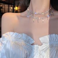 Messing Halskette, mit Zinklegierung, Platinfarbe platiniert, verschiedene Stile für Wahl & für Frau & mit Strass, frei von Nickel, Blei & Kadmium, verkauft von PC
