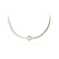 Plastic Pearl Necklace, Brass, with Plastic Pearl, with 2.75inch extender chain, Round, gold color plated, Korean style & for woman & with rhinestone, 15mm, Length:Approx 12.6 Inch, Sold By PC