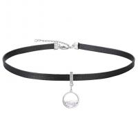 Fashion Choker Necklace, Tibetan Style, with PU Leather, with 2.75inch extender chain, Round, silver color plated, Korean style & micro pave cubic zirconia & for woman, 12x27mm, Length:Approx 12.6 Inch, Sold By PC