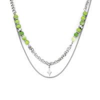 Mode-Multi-Layer-Halskette, Zinklegierung, mit Harz, mit Verlängerungskettchen von 2.75inch, silberfarben plattiert, Doppelschicht & für den Menschen, Länge ca. 17.7 ZollInch, verkauft von PC