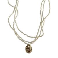 Multi слой ожерелье, Пластиковая жемчужина, с цинковый сплав, с 2.75inch наполнитель цепи, плакирован золотом, многослойный & Женский, длина:Приблизительно 12.6 дюймовый, продается PC