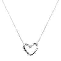 Brass Necklace, with 2.75inch extender chain, Heart, silver color plated, snake chain & for woman & hollow, nickel, lead & cadmium free, Length:Approx 15.3 Inch, Sold By PC