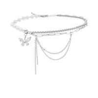 Collar de Aleación de Zinc, con Perlas plásticas, con 2.75inch extender cadena, Mariposa, chapado en color de plata, Estilo coreano & micro arcilla de zirconia cúbica & para mujer, longitud:aproximado 14.1 Inch, Vendido por UD