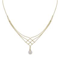 Messing Halskæde, med Glass Pearl, med 3.15inch extender kæde, Runde, guldfarve belagt, flerlags & Koreansk stil & for kvinde, Længde Ca. 15 inch, Solgt af PC