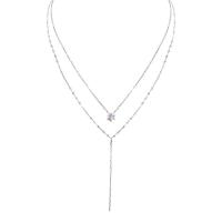 Multi Layer Necklace, Brass, with 2.75inch extender chain, silver color plated, Double Layer & for woman & with rhinestone, nickel, lead & cadmium free, Length:Approx 15 Inch, Sold By PC