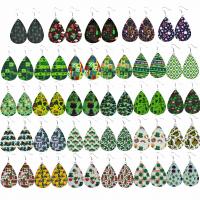 PU Leather Drop Earring, with Tibetan Style, Teardrop, printing, different color and pattern for choice & for woman, 33x75mm, Sold By Pair