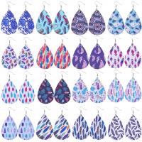 Leather Drop Earring, with Tibetan Style, Teardrop, printing, different color and pattern for choice & for woman, 35x78mm, Sold By Pair