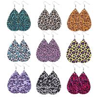 Leather Drop Earring with Zinc Alloy Teardrop printing for woman & leopard pattern Sold By Pair