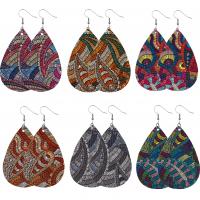Leather Drop Earring, with Tibetan Style, Teardrop, printing, different color and pattern for choice & for woman, 37x78mm, Sold By Pair