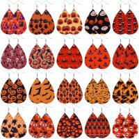 Leather Drop Earring with Zinc Alloy Teardrop printing Halloween Design & for woman Sold By Pair