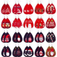 Christmas Earrings Leather with Zinc Alloy Teardrop printing Christmas Design & Halloween Jewelry Gift & for woman Sold By Pair