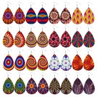 Leather Drop Earring with Zinc Alloy Teardrop printing & for woman Sold By Pair