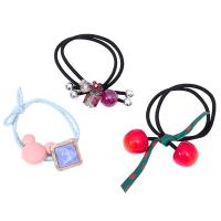 Cloth Hair Jewelry Elastic, with Rubber Band & Plastic, handmade, random style & different styles for choice & mixed, Random Color, 45mm, Sold By Bag