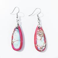 Natural Gemstone Earrings Impression Jasper with Zinc Alloy Teardrop for woman Sold By Pair