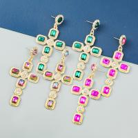 Rhinestone Earring, Tibetan Style, with Acrylic, Cross, fashion jewelry & for woman & with rhinestone, more colors for choice, 76x35mm, Sold By Pair