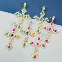 Rhinestone Earring Zinc Alloy with Resin Cross fashion jewelry & for woman & with rhinestone Sold By Pair