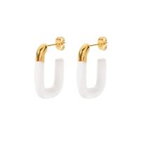 Stainless Steel Stud Earrings, 304 Stainless Steel, Vacuum Ion Plating, fashion jewelry & for woman & enamel, two different colored, 30x19mm, Sold By Pair