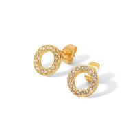 Stainless Steel Stud Earrings, 304 Stainless Steel, Round, 18K gold plated, fashion jewelry & micro pave cubic zirconia & for woman, golden, 10x10mm, Sold By Pair