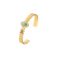 Acier inoxydable 304 bracelet manchette, avec turquoise, Rond, Plaqué or 18K, Réglable & bijoux de mode & pour femme, doré, 18mm, Vendu par PC