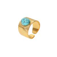 Stainless Steel Finger Ring 304 Stainless Steel with turquoise Round 18K gold plated Adjustable & fashion jewelry & for woman golden 14mm Sold By PC