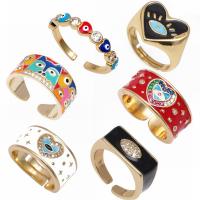 Evil Eye Jewelry Ring Finger, cobre, cromado de cor dourada, Vario tipos a sua escolha & micro pavimento em zircônia cúbica & esmalte, Mais cores pare escolha, níquel, chumbo e cádmio livre, vendido por PC
