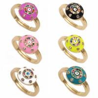 Cubic Zirconia Micro Pave Brass Ring, Evil Eye, gold color plated, micro pave cubic zirconia & enamel, more colors for choice, nickel, lead & cadmium free, 15x15mm, Sold By PC