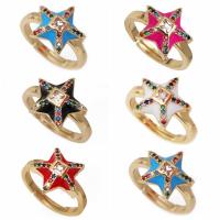 Cubic Zirconia Micro Pave Brass Ring pentagram gold color plated micro pave cubic zirconia & enamel nickel lead & cadmium free Sold By PC