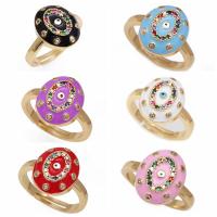 Cubic Zirconia Micro Pave Brass Ring, Evil Eye, gold color plated, micro pave cubic zirconia & enamel, more colors for choice, nickel, lead & cadmium free, 17x13mm, Sold By PC