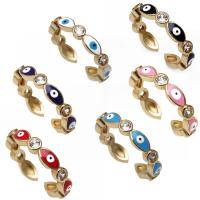 Evil Eye Jewelry Ring Finger, cobre, Mau-olhado, cromado de cor dourada, micro pavimento em zircônia cúbica & esmalte, Mais cores pare escolha, níquel, chumbo e cádmio livre, 4mm, vendido por PC