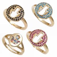 Kubisk Circonia Micro bane messing Ring, Hand, guldfarve belagt, forskellige stilarter for valg & Micro Pave cubic zirconia, flere farver til valg, nikkel, bly & cadmium fri, 13x13mm, Solgt af PC