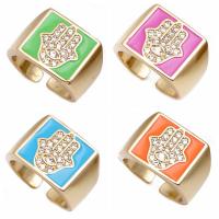 Cubic Zirconia Micro Pave Brass Ring, Hand, gold color plated, micro pave cubic zirconia & enamel, more colors for choice, nickel, lead & cadmium free, 15x15mm, Sold By PC
