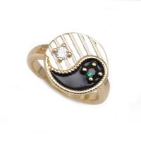 Cubic Zirconia Micro Pave Brass Ring, Round, gold color plated, ying yang & micro pave cubic zirconia & enamel, more colors for choice, nickel, lead & cadmium free, 15x15mm, Sold By PC