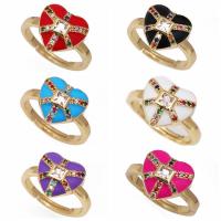 Cubic Zirconia Micro Pave Brass Ring, Heart, gold color plated, micro pave cubic zirconia & enamel, more colors for choice, nickel, lead & cadmium free, 15x15mm, Sold By PC