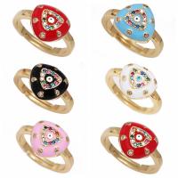 Cubic Zirconia Micro Pave Brass Ring, Evil Eye, gold color plated, micro pave cubic zirconia & enamel, more colors for choice, nickel, lead & cadmium free, 13x13mm, Sold By PC
