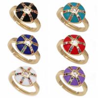 Cubic Zirconia Micro Pave Brass Ring, Round, gold color plated, micro pave cubic zirconia & enamel, more colors for choice, nickel, lead & cadmium free, 15x15mm, Sold By PC