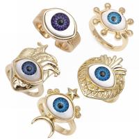 Gyanta Finger Ring, Sárgaréz, -val Gyanta, Evil Eye, arany színű aranyozott, egynemű & különböző stílusokat a választás, több színt a választás, nikkel, ólom és kadmium mentes, Által értékesített PC