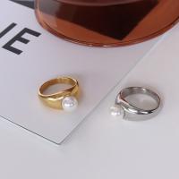 Titanium Steel Finger Ring, with Plastic Pearl, Vacuum Ion Plating, different size for choice & for woman, more colors for choice, 9.5mm,7mm, Sold By PC
