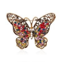 Rhinestone Brooch, Tibetan Style, Butterfly, antique gold color plated, fashion jewelry & for woman & with rhinestone, mixed colors, nickel, lead & cadmium free, 51x40mm, Sold By PC