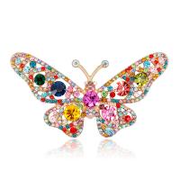 Rhinestone Brooch Zinc Alloy Butterfly gold color plated fashion jewelry & for woman & with rhinestone multi-colored nickel lead & cadmium free Sold By PC