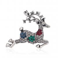 Christmas Brooches Zinc Alloy Christmas Reindeer antique silver color plated fashion jewelry & for woman & with rhinestone nickel lead & cadmium free Sold By PC