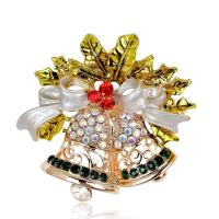 Christmas Brooches Zinc Alloy Christmas Bell KC gold color plated fashion jewelry & for woman & enamel & with rhinestone mixed colors nickel lead & cadmium free Sold By PC
