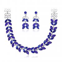Crystal Jewelry Sets, earring & necklace, Tibetan Style, with Crystal, with 7cm extender chain, Leaf, plated, three pieces & fashion jewelry & for woman & with rhinestone, more colors for choice, nickel, lead & cadmium free, 62x14mm,14x37mm, Length:40 cm, Sold By Set