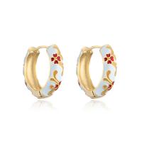 Brass Huggie Hoop Earring, gold color plated, with flower pattern & for woman & enamel, more colors for choice, 22x21mm, Sold By Pair